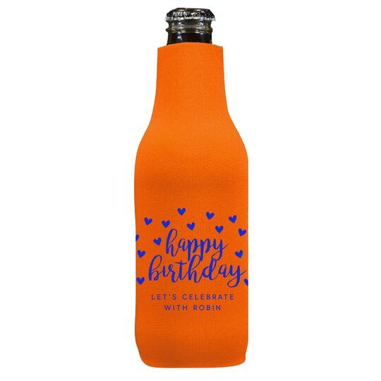 Confetti Hearts Happy Birthday Bottle Koozie